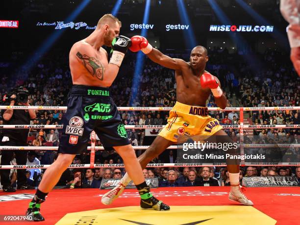 Adonis Stevenson throws a punch against Andrzej Fonfara during the WBC light heavyweight world championship match at the Bell Centre on June 3, 2017...