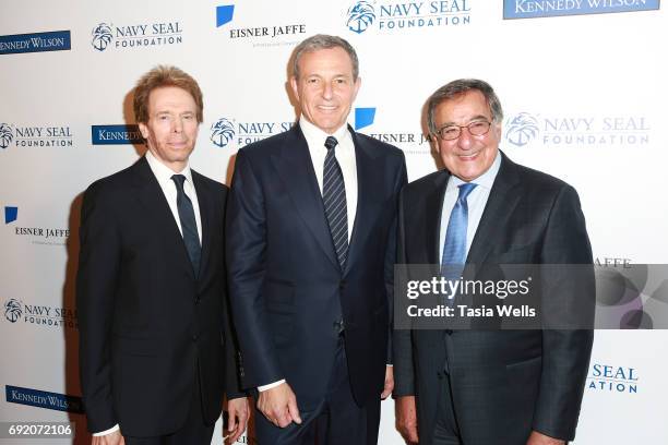 Presenter Jerry Bruckheimer; Patriot Award recipient Robert A. Iger and keynote speaker Leon E. Panetta attend the 2017 Los Angeles Evening of...