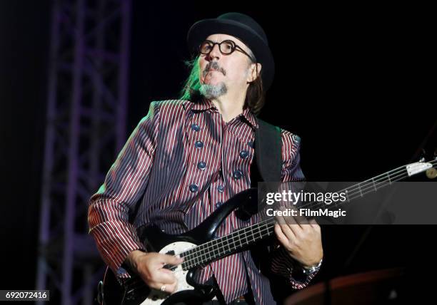 Musician Les Claypool performs onstage at the Piazza Del Cluster Stage during Colossal Clusterfest at Civic Center Plaza and The Bill Graham Civic...