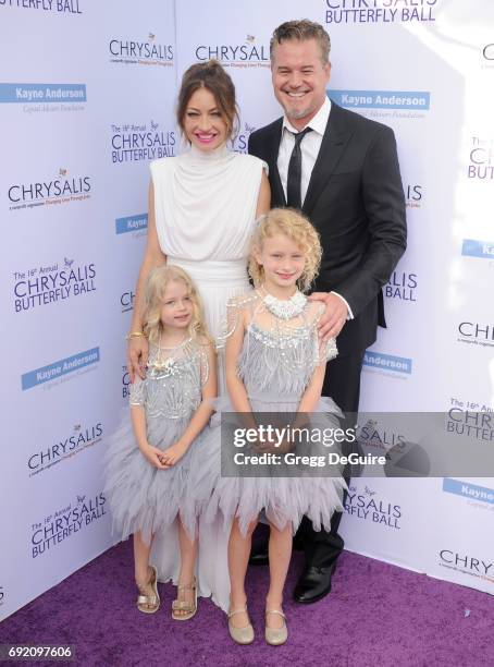 Rebecca Gayheart, Eric Dane, Georgia Dane and Billie Beatrice Dane arrive at the 16th Annual Chrysalis Butterfly Ball at a private residence on June...