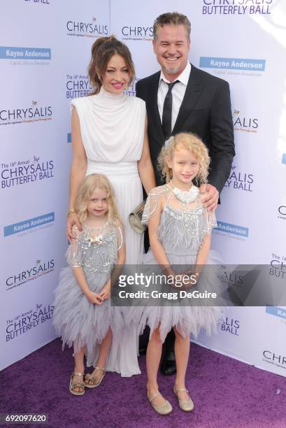 Rebecca Gayheart, Eric Dane, Georgia Dane and Billie Beatrice Dane arrive at the 16th Annual Chrysalis Butterfly Ball at a private residence on June...