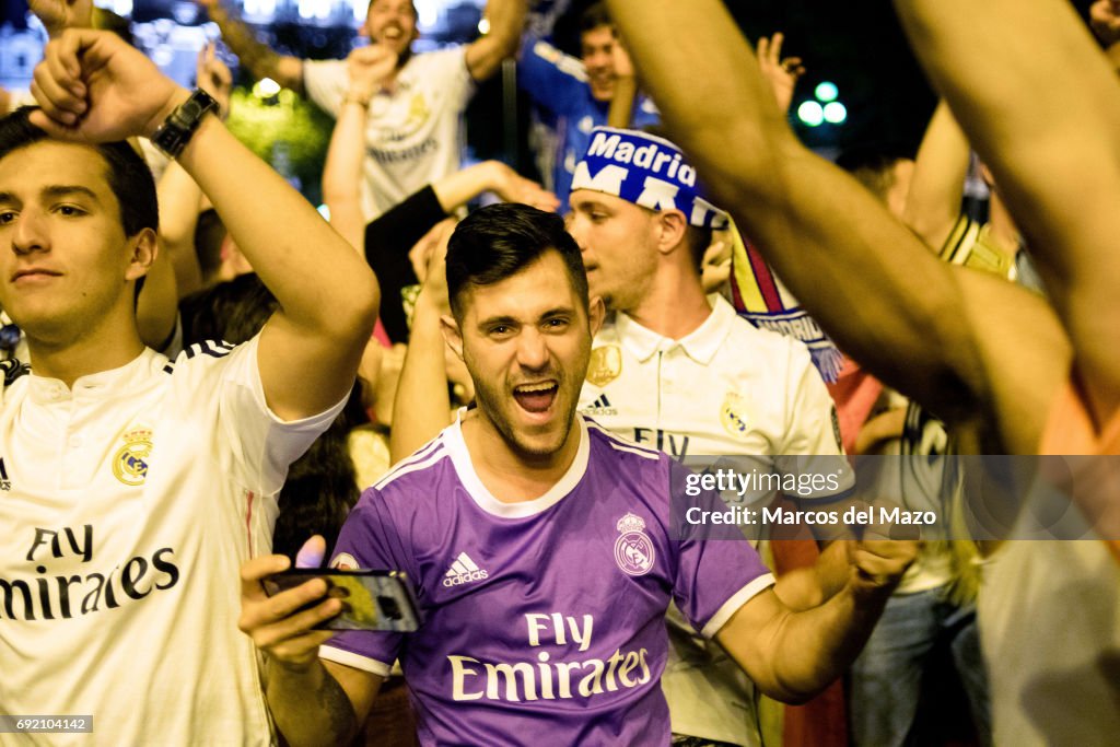 Real Madrid fans celebrating their teams 12th Champions...