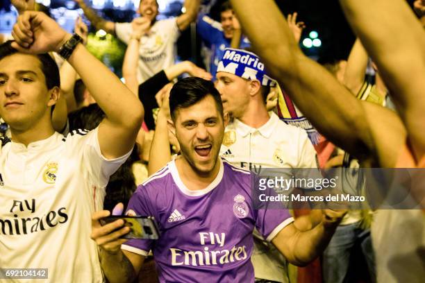 Real Madrid fans celebrating their teams 12th Champions League Title - Real Madrid beat Juventus 4-1 in the final match in Cardiff.