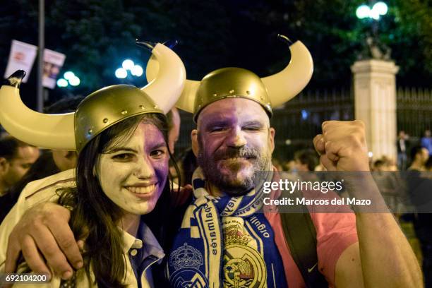 Real Madrid fans celebrating their teams 12th Champions League Title - Real Madrid beat Juventus 4-1 in the final match in Cardiff.