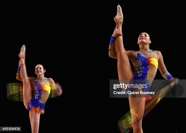 Queensland compete during the Rhythmic Gymnastics Group Final during the Australian Gymnastics Championships at Hisense Arena on June 4, 2017 in...