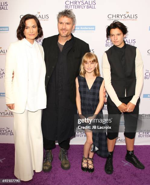 Rosetta Getty and Balthazar Getty with Violet Getty and June Getty attend the 16th Annual Chrysalis Butterfly Ball on June 03, 2017 in Brentwood,...