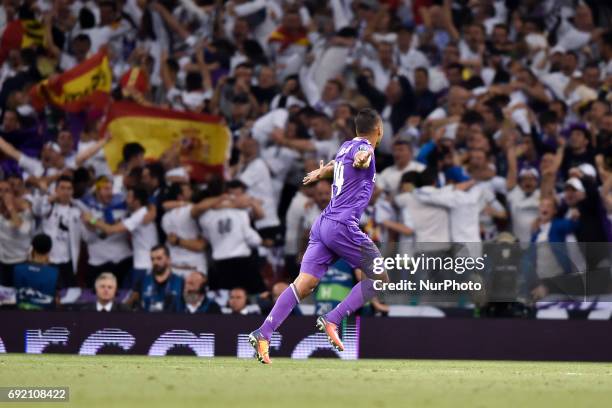 Casemiro of Real Madrid celebrates scoring second goalduring the UEFA Champions League Final match between Real Madrid and Juventus at the National...