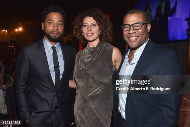 Host Jussie Smollett, Chrysalis Butterfly Ball Co-chair Donna Langley and Actor Jordan Peele at the 16th Annual Chrysalis Butterfly Ball on June 3,...