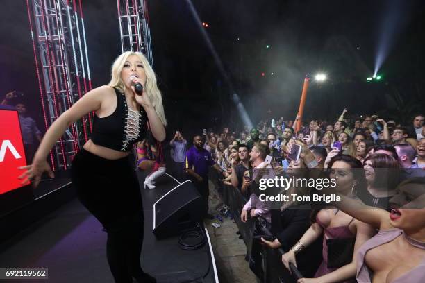 June 02: Bebe Rexha performs at The Pool After Dark at Harrah's Resort on Friday June 2, 2017 in Atlantic City, New Jersey