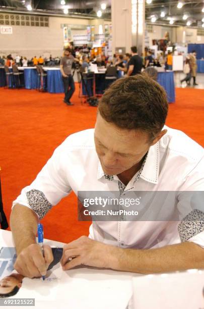 Brian Krause signs autographs for Charmed fans at Wizard World Comic Con. In Philadelphia, PA on June 2, 2017.