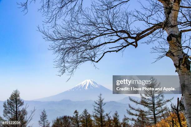 hazy of spring fuji - 深い雪 stock-fotos und bilder