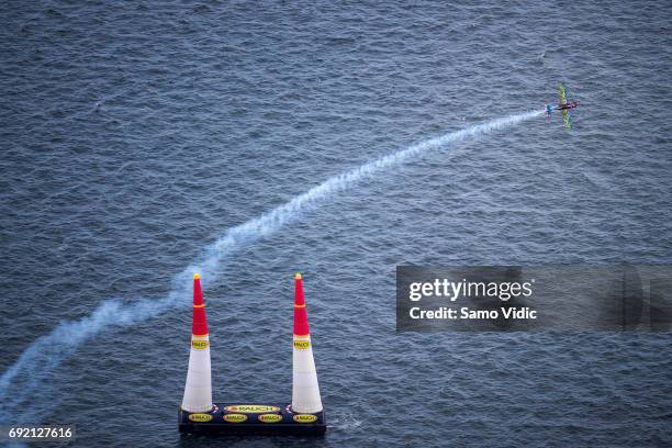 Petr Kopfstein of Czech republic competes during the third stage of the Red Bull Air Race World Championship on June 4, 2017 in Chiba, Japan.
