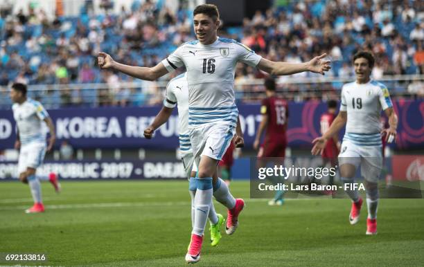 Federico Valverde of Uruguay celebrates with team mates after scoring his teams second goal during the FIFA U-20 World Cup Korea Republic 2017...