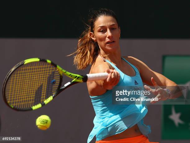 Marina Duque-Marino of Columbia plays a forehand during the ladies singles third round match against Veronica Cepede Royg of Paraguay on day eight of...
