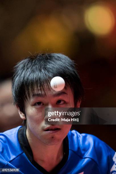 Koki Niwa in action during quarter-final of Table Tennis World Championship at Messe Duesseldorf on June 4, 2017 in Dusseldorf, Germany.