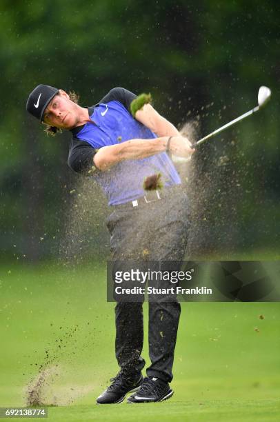 Kristoffer Broberg of Sweden plays a shot from the fairway during day four of the Nordea Masters at Barseback Golf & Country Club on June 4, 2017 in...