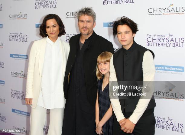 Rosetta Getty and Balthazar Getty with Violet Getty and June Getty attend the 16th Annual Chrysalis Butterfly Ball on June 03, 2017 in Brentwood,...