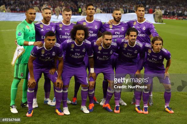 Real Madrid Team during the UEFA Champions League - Final match between Real Madrid and Juventus at National Wales Stadium in Cardiff, Wales on June...