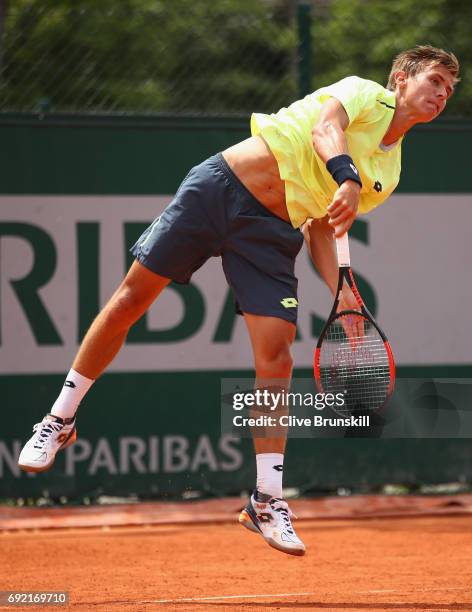 Matteo Martineau of France serves during the boys singles first round match against Juan Pablo Grassi Mazzuchi of Argentina on day eight of the 2017...