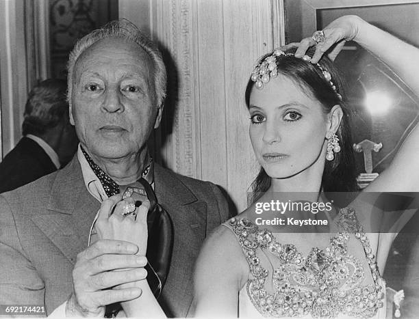 Russian-born American choreographer George Balanchine with American dancer Suzanne Farrell, who appeared in many of his productions, Paris, France,...