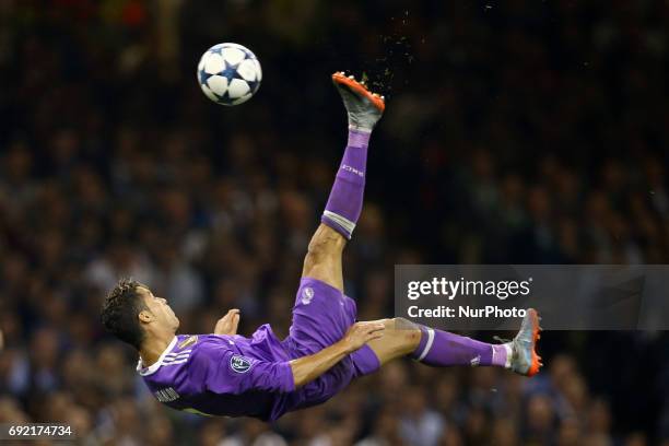 Cristiano Ronaldo of Real Madrid during the UEFA Champions League Final between Juventus and Real Madrid at National Stadium of Wales on June 3, 2017...