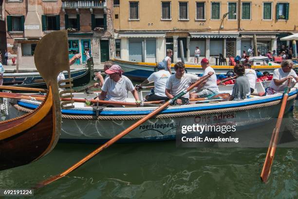 Rowers take part at the 43rd Venice Vogalonga on June 4, 2016 in Venice, Italy. 43 years ago a group of Venetians, both amateur and professional...