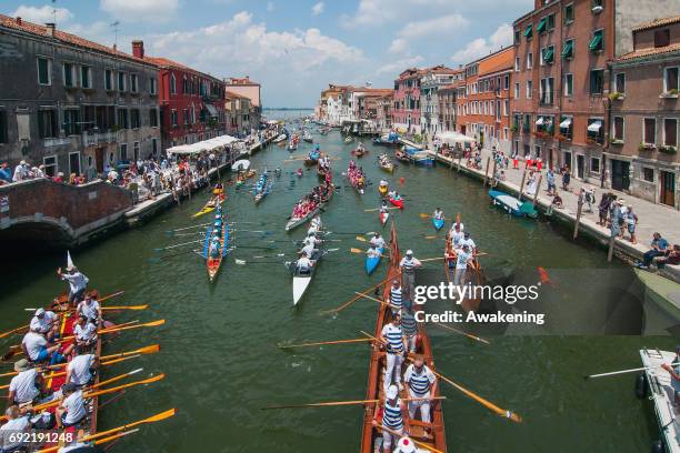 Rowers take part at the 43rd Venice Vogalonga on June 4, 2016 in Venice, Italy. 43 years ago a group of Venetians, both amateur and professional...