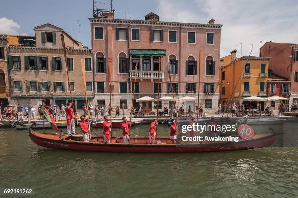 Rowers take part at the 43rd Venice Vogalonga on June 4, 2016 in Venice, Italy. 43 years ago a group of Venetians, both amateur and professional...