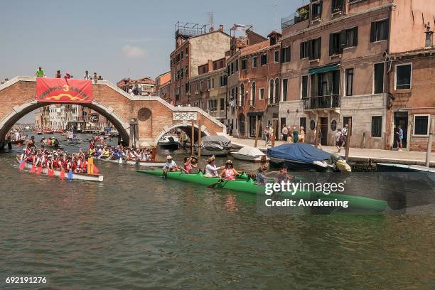 Rowers take part at the 43rd Venice Vogalonga on June 4, 2016 in Venice, Italy. 43 years ago a group of Venetians, both amateur and professional...