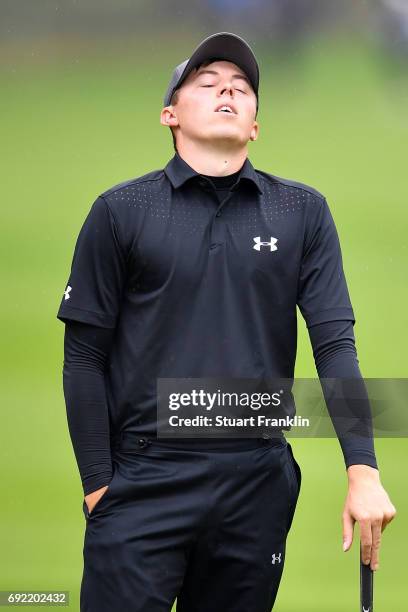 Matthew Fitzpatrick of England reacts during day four of the Nordea Masters at Barseback Golf & Country Club on June 4, 2017 in Barsebackshamn,...
