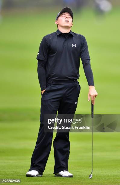 Matthew Fitzpatrick of England reacts during day four of the Nordea Masters at Barseback Golf & Country Club on June 4, 2017 in Barsebackshamn,...