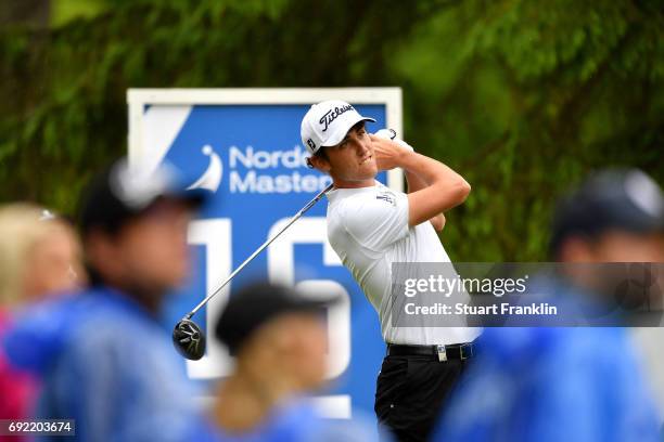 Renato Paratore of Italy tees off during day four of the Nordea Masters at Barseback Golf & Country Club on June 4, 2017 in Barsebackshamn, Sweden.