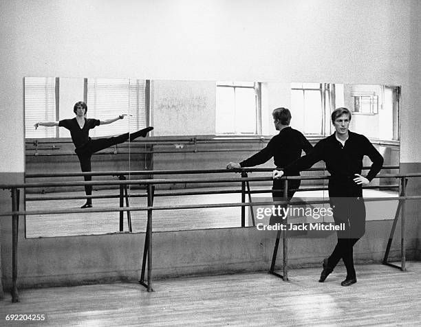 Rudolf Nureyev and Erik Bruhn working together privately at the Ballet Theatre School in New York City on January 20, 1965.