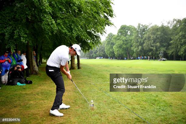 Renato Paratore of Italy plays a shot from the rough during day four of the Nordea Masters at Barseback Golf & Country Club on June 4, 2017 in...