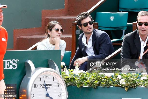 Actors Anais Demoustier and Jeremie Elkaim attend the 2017 French Tennis Open - Day Height at Roland Garros on June 4, 2017 in Paris, France.
