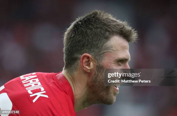 Michael Carrick of Manchester United '08 XI in action during the Michael Carrick Testimonial match between Manchester United '08 XI and Michael...