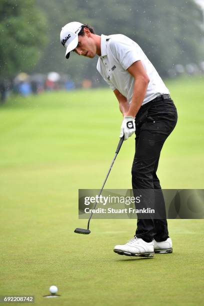 Renato Paratore of Italy putts on the 17th green during day four of the Nordea Masters at Barseback Golf & Country Club on June 4, 2017 in...