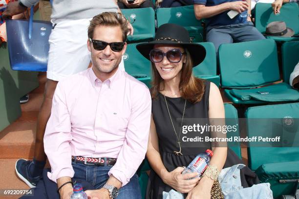 Actors Jamie Bamber and his wife Kerry Norton attend the 2017 French Tennis Open - Day Height at Roland Garros on June 4, 2017 in Paris, France.