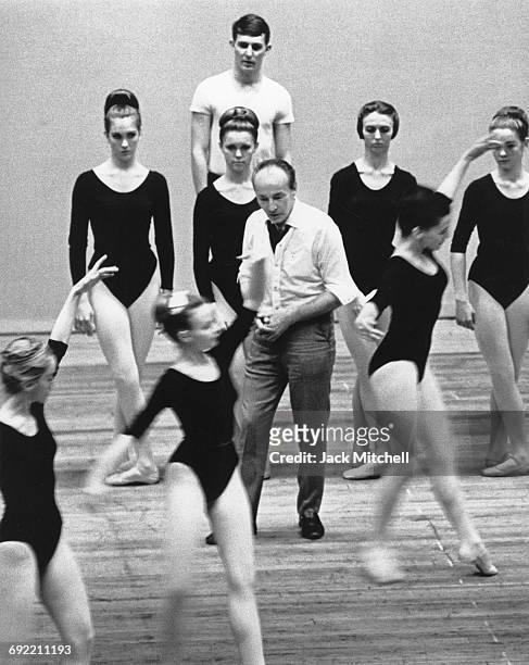 Choreographer George Balanchine with dancers at the Southeast Regional Ballet Festival in Memphis, Tennessee in April 1965.
