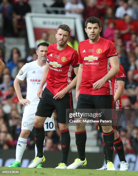 Michael Carrick and Graeme Carrick of Manchester United '08 XI in action during the Michael Carrick Testimonial match between Manchester United '08...