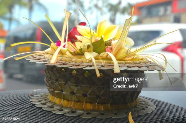 flowering offering - jayk7 bali stock pictures, royalty-free photos & images