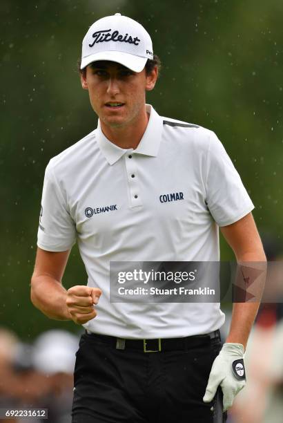 Renato Paratore of Italy celebrates his putt on the 16th hole during the final round of The Nordea Masters at Barseback Golf & Country Club on June...