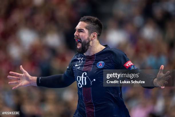 Nikola Karabatic of Paris celebrates during the VELUX EHF FINAL4 Final match between Paris Saint-Germain Handball and HC Vardar at Lanxess Arena on...