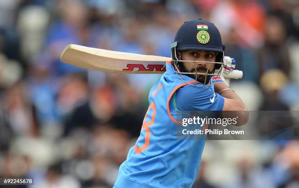 Virat Kohli of India bats during the ICC Champions Trophy match between India and Pakistan at Edgbaston cricket ground on June 4, 2017 in Birmingham,...