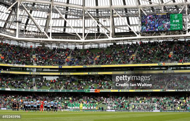 General view inside the stadium as players, fans and officals take part in a mintues silence during the International Friendly match between Republic...
