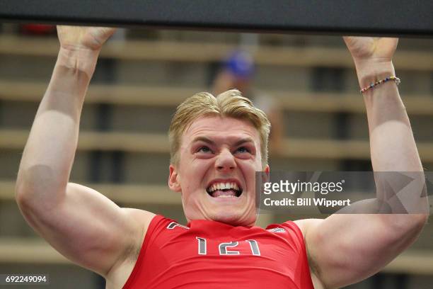 Lias Andersson performs pull-ups during the NHL Combine at HarborCenter on June 3, 2017 in Buffalo, New York.