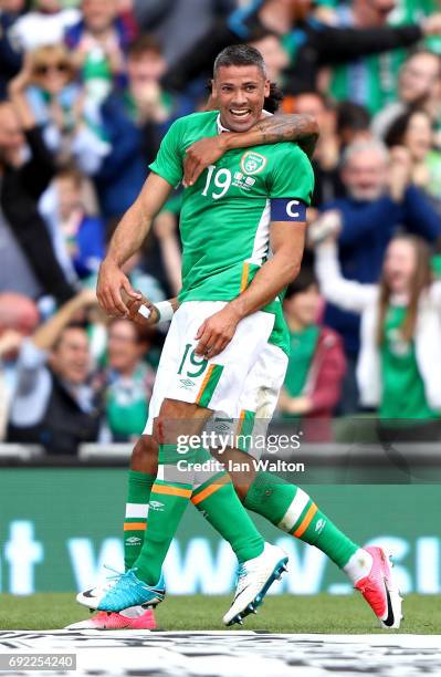 Jonathan Walters of Republic of Ireland celebrates scoring the opening goal during the International Friendly match between Republic of Ireland and...