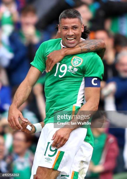 Jonathan Walters of Republic of Ireland celebrates scoring the opening goal during the International Friendly match between Republic of Ireland and...