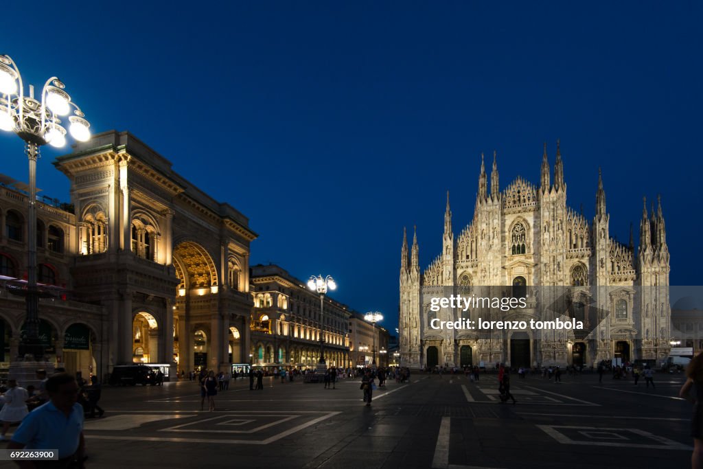 View over Piazza del Duomo to Milan Cathedral and Galleria Vittorio Emanuele II in the evening, Milan, Lombardy, Italy : Stock Photo    Comp           View over Piazza del Duomo to Milan Cathedral and Galleria Vittorio Emanuele II in the evening