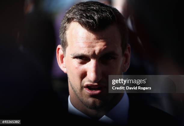 Sam Warburton, the Lions captain, talks to the media during the British & Irish Lions Maori Welcome at Waitangi Treaty Grounds on June 4, 2017 in...